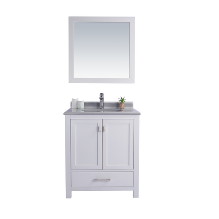 LAVIVA Wilson 30, White Cabinet & White Stripe Countertop 313ANG-30W-WS